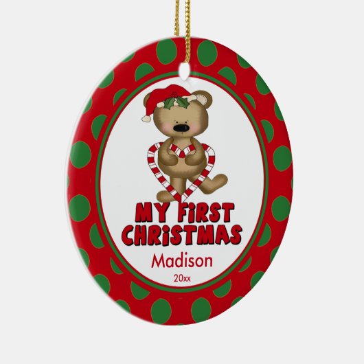 Das erste Weihnachtsgeschenk des Herzbärenjunges Keramik Ornament (Rechts)