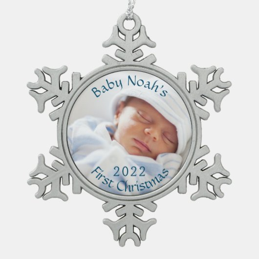 Das erste Weihnachtsgeschmuck eines Babys Schneeflocken Zinn-Ornament (Vorderseite)