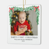 Das erste Weihnachtsjubiläum des modernen Bow Baby Keramikornament (Links)