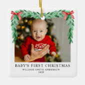 Das erste Weihnachtsjubiläum des modernen Bow Baby Keramikornament (Vorderseite)