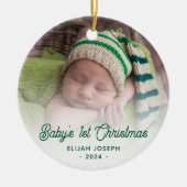 Das erste Weihnachtskript des Babys, Greeen Retro Keramik Ornament (Vorne)