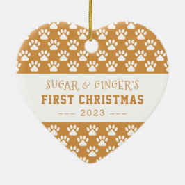 Das erste Weihnachtspaws Gold Full Foto des Hauses Keramik Ornament