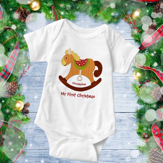 Das erste Weihnachtsrockpferd des Babys Baby Strampler