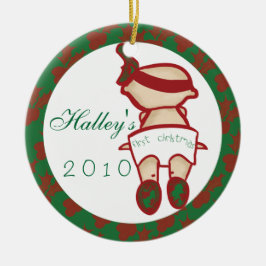 Das erste Weihnachtsrot und -grün des Babys Keramikornament