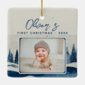Das erste Weihnachtswald-Foto des Babys Keramikornament (Rückseite)