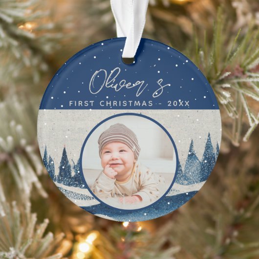 Das erste Weihnachtswald-Foto des Babys Ornament (Baum)