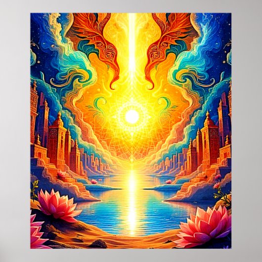 Das Erwachen einer göttlichen Lichtstadt Poster (Vorne)