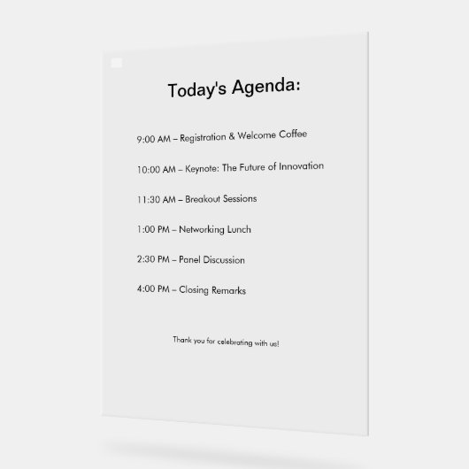 Das Event Sign Out! Acrylschild (Winkel)