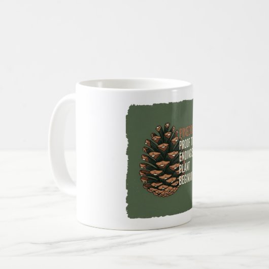 Das Evergreen-Versprechen - Kiefernkegel-Design Kaffeetasse (Vorderseite Links)