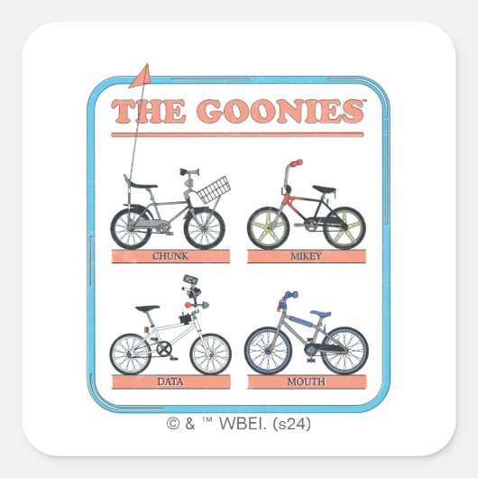 Das Fahrraddiagramm der Goonies Quadratischer Aufkleber (Vorderseite)