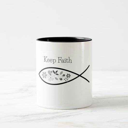 Das Faith Fish Logo mit Christlichen Blume behalte Zweifarbige Tasse (Mittel)