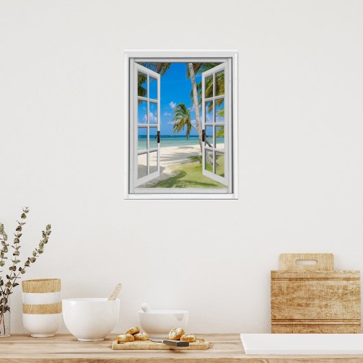Das Fake "Tropical Palm Trees Beach Ocean View" Poster (Küche)