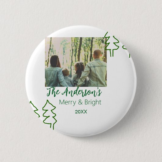 Das familiengrüne Weihnachtsbaum Foto modern Button (Vorderseite)