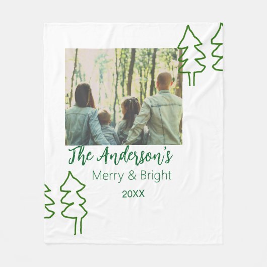 Das familiengrüne Weihnachtsbaum Foto modern Fleecedecke (Vorderseite)
