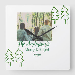 Das familiengrüne Weihnachtsbaum Foto modern Quadratische Wanduhr