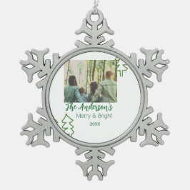 Das familiengrüne Weihnachtsbaum Foto modern Schneeflocken Zinn-Ornament