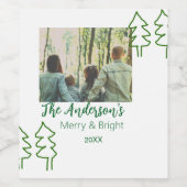 Das familiengrüne Weihnachtsbaum Foto modern Weinetikett (Einzelnes Label)