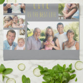 Das Familienleben ist das beste graugelbe 7-Foto Geschirrtuch (Gefaltet)