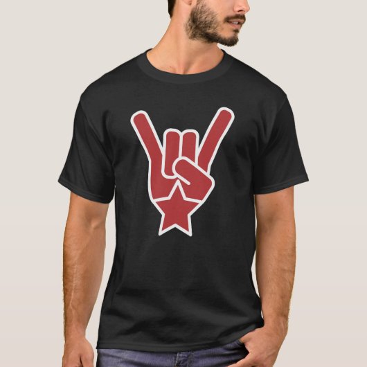 Das Felsen-Zeichen-Rot-Logo T-Shirt (Vorderseite)