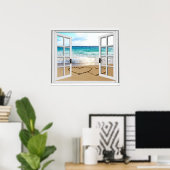 Das Fenster "Herz in Sandstrand" des Imitats Poster (Heimbüro)