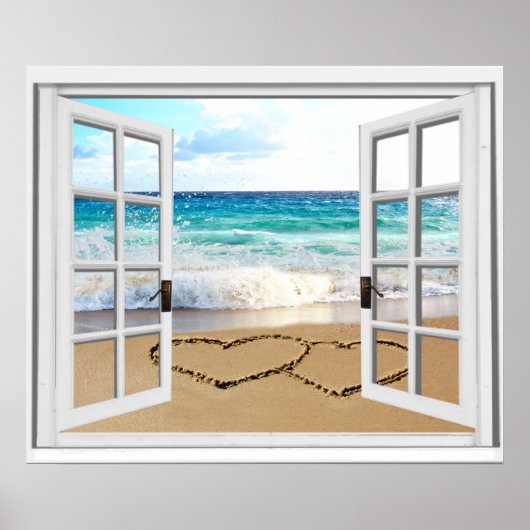 Das Fenster "Herz in Sandstrand" des Imitats Poster (Vorne)