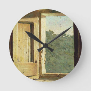Das Fenster (Öl auf Leinwand) Runde Wanduhr