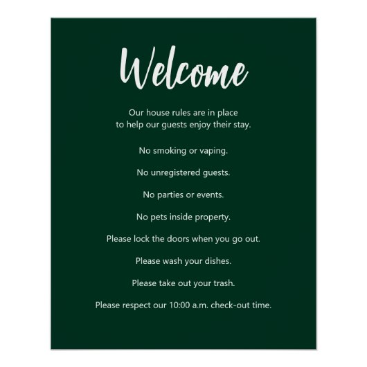 Das Ferienhaus regiert dunkelgrün und weiß Poster (Vorderseite)