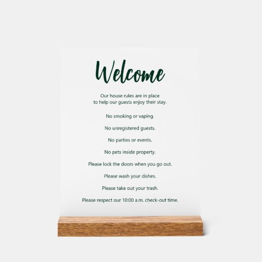 Das Ferienhaus regiert dunkelgrüne und weiße Vorla Acrylschild (Vorderseite)