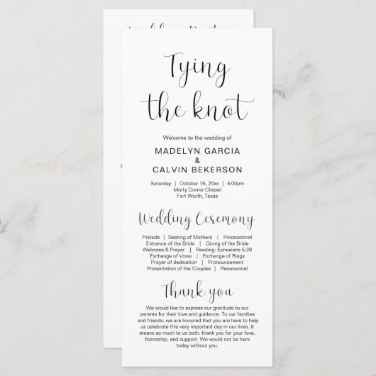 Das Festhalten am Knoten, moderne Hochzeitsfeierpr Programm (Vorne/Hinten)