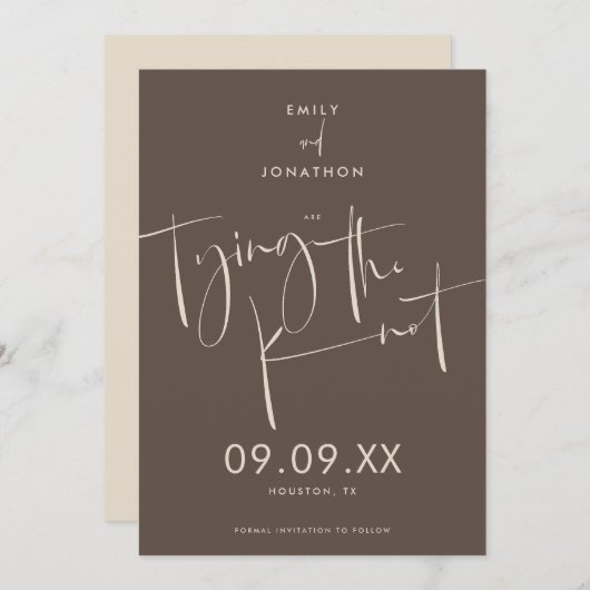 Das Festhalten des Knotens Eleganter Script Cream Save The Date (Vorne/Hinten)