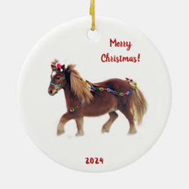 Das festliche Miniaturpferd im Schnee Keramik Ornament