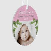 Das festliche Pink Baby's erstes Weihnachtsfest-Fo Ornament (Vorderseite)