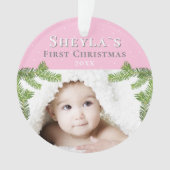 Das festliche Pink Baby's erstes Weihnachtsfest-Fo Ornament (Vorderseite)