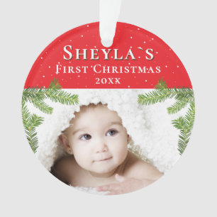 Das festliche Red Baby's First Christmas Foto Ornament