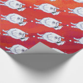 Das festliche, weiße PomPom-Dog-Muster auf Rot Geschenkpapier (Ecke)