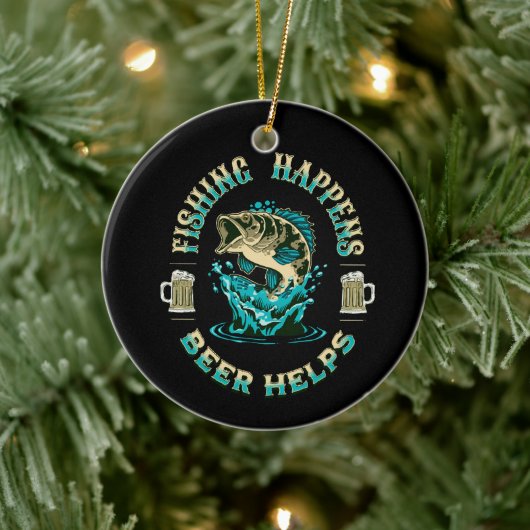 Das Fischen geschieht. Bier hilft! Keramik Ornament (Baum)
