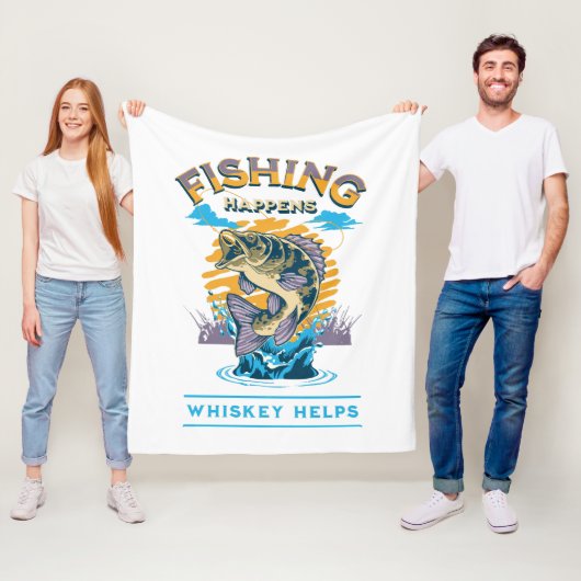Das Fischen geschieht. Whiskey hilft! Fleecedecke (Beispiel)