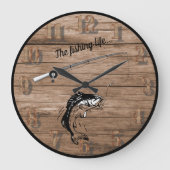 Das Fischleben mit der Angelrute Große Wanduhr (Vorderseite)