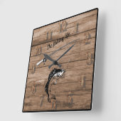 Das Fischleben mit der Angelrute Quadratische Wanduhr (Winkel)