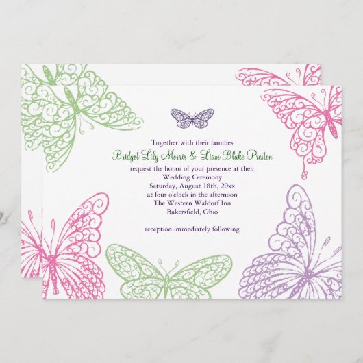 Das Flattern-Hochzeits-Einladung 2 des Herzens Einladung (Vorne/Hinten)