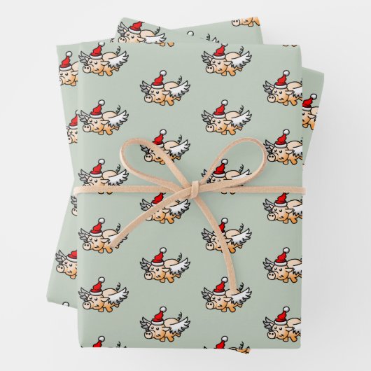Das fliegende Weihnachtsschwein Geschenkpapier Set (Beispiel)
