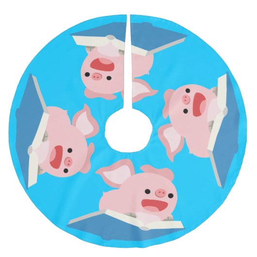 Das Fliegerbuch und der Cartoon-Schweinekirsch Polyester Weihnachtsbaumdecke (Vorderseite)