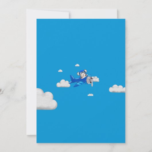 Das Flugzeug Winter Baby Dusche ist ein Boy Aviato Einladung (Rückseite)