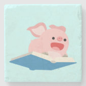 Das Flying Book and Cartoon Pig Stone Untersetzer (Vorderseite)