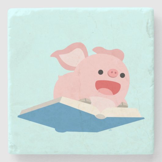 Das Flying Book and Cartoon Pig Stone Untersetzer (Vorderseite)