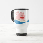 Das Flying Book und die Cartoon Pig-Tasse Reisebecher (Vorderseite Links)