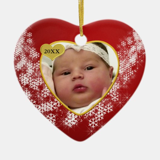Das Foto-Andenken-Weihnachtsverzierung des Babys Keramik Ornament (Vorne)