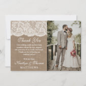 Das Foto Burlap & Lace Wedding Dankeskarte (Vorderseite)