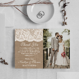 Das Foto Burlap & Lace Wedding Dankeskarte