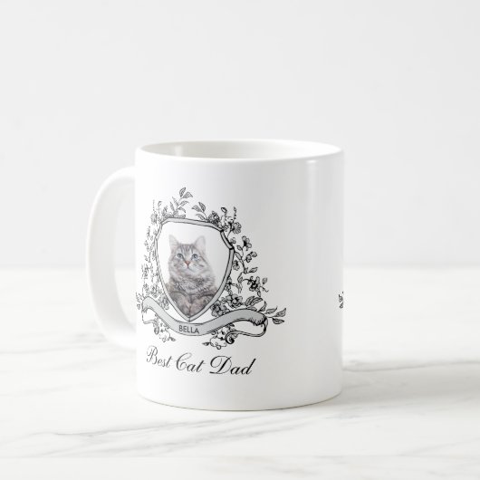 Das Foto deiner Katze in einem Wappen mit Blumen | Kaffeetasse (Vorderseite Links)